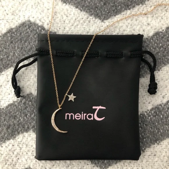 Meira T 14K Rose Gold Diamond Moon Star Necklace - Picture 7 of 15